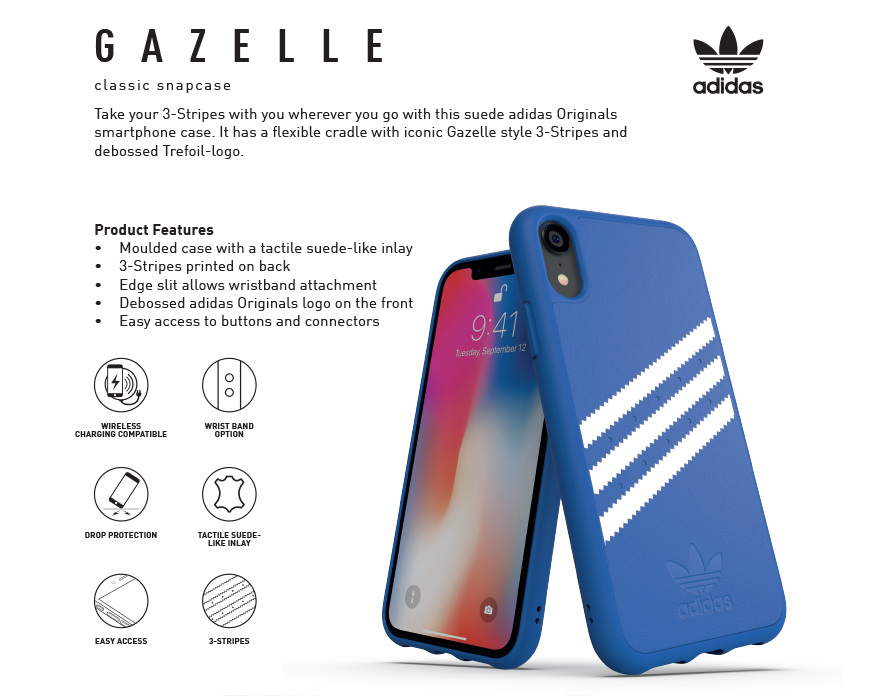 Take your 3-Stripes with you wherever you go with this suede adidas Originals smartphone case. It has a flexible cradle with iconic Gazelle style 3-Stripes and debossed Trefoil-logo.
