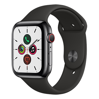Apple Watch Series 5 GPS + Cellular, 44mm Space Gray Aluminum Case with  Black Sport Band