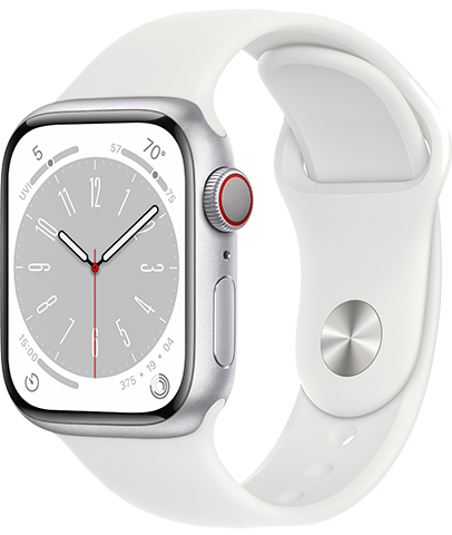 Apple® Watch Series 8 45mm, GPS + Cellular, Silver Alum Case/White Sport  Band-S/M