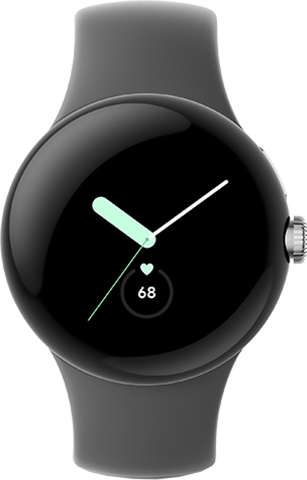 Google Pixel Watch, Polished Silver Stainless Steel Case, Active Band in  Charcoal, NA LTE, US/CA