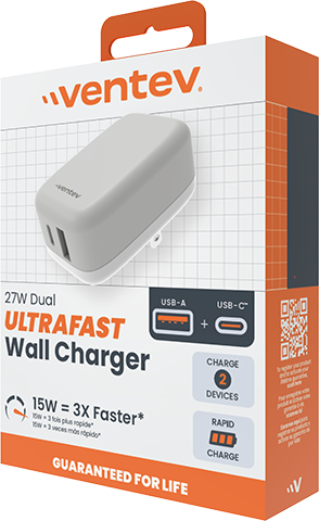 VENTEV USB A AND C WALL CHARGER 27W WHT
