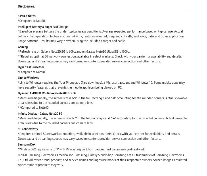 Samsung Galaxy Note20 legal - mobile