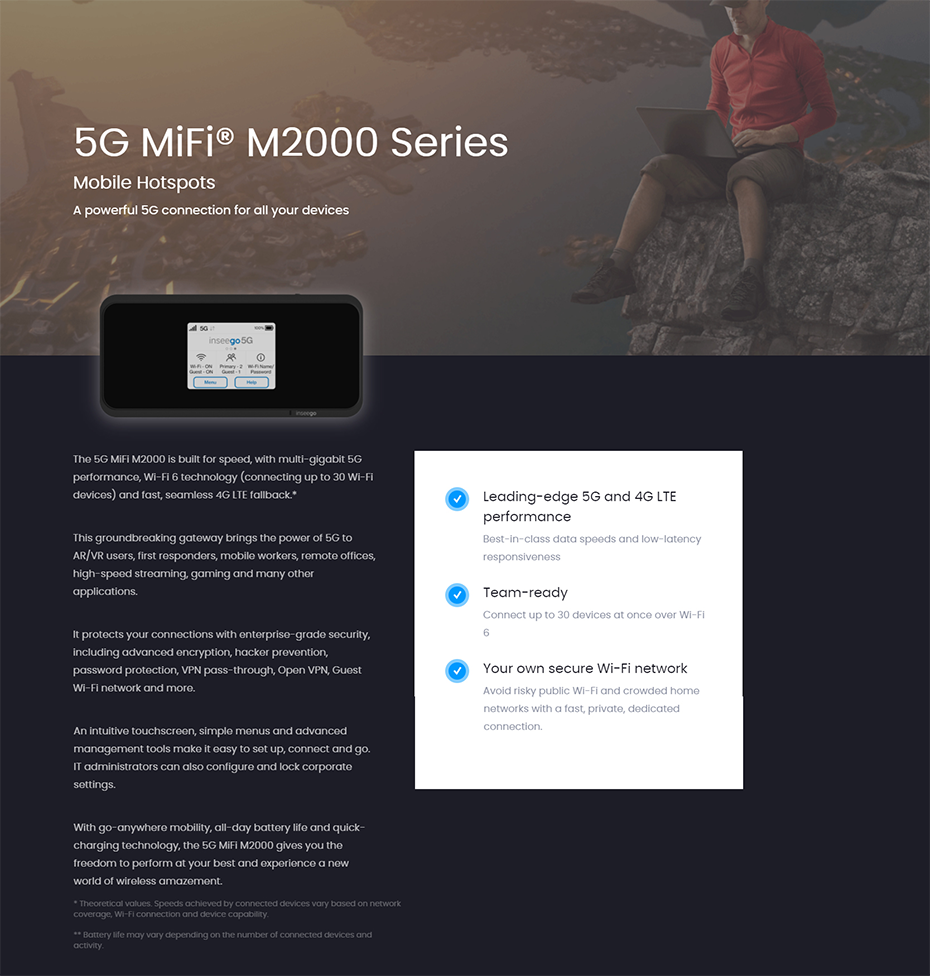 Inseego 5G MiFi M2000 Series Mobile Hotspot.