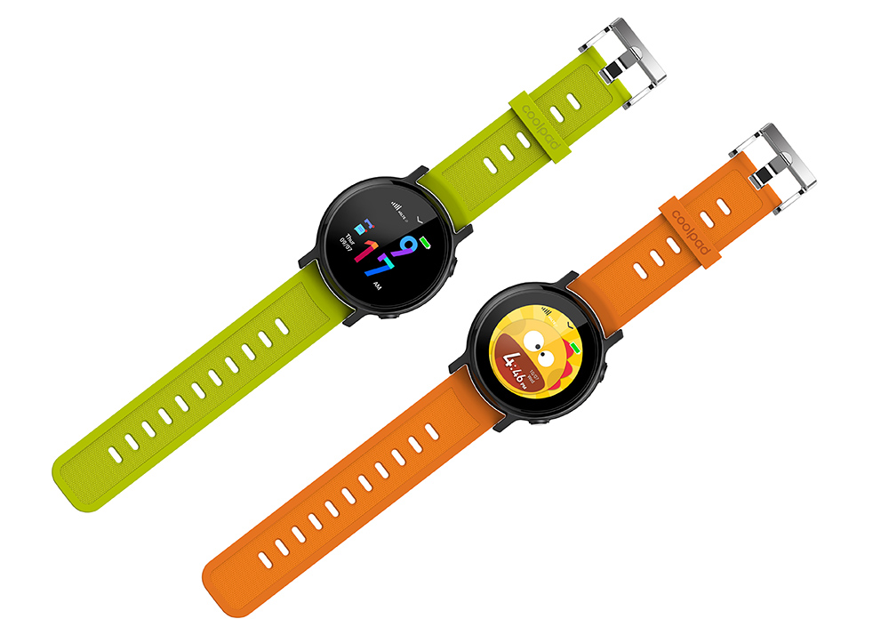 Product shot of two Dyno 2 watches in 2 different swappable color band, one with green band one with orange band.
