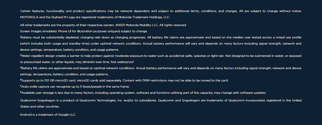 Motorola moto g power legal footer