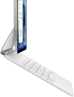 iPad Air, Starlight color, attached to Magic Keyboard, white color, side exterior