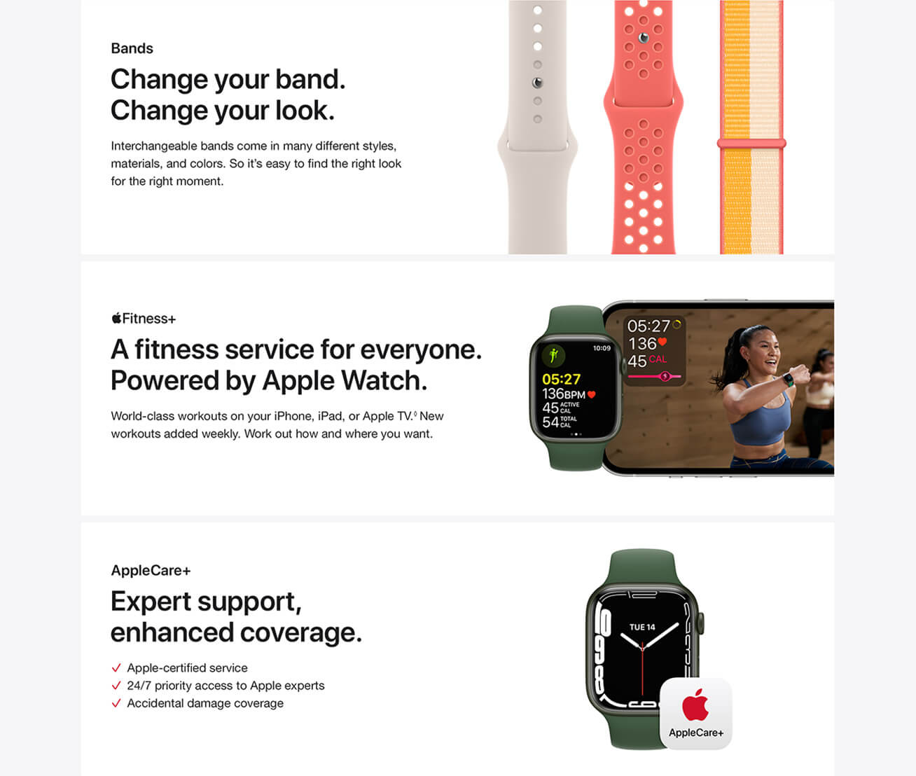Apple Watch accessories and AppleCare+.