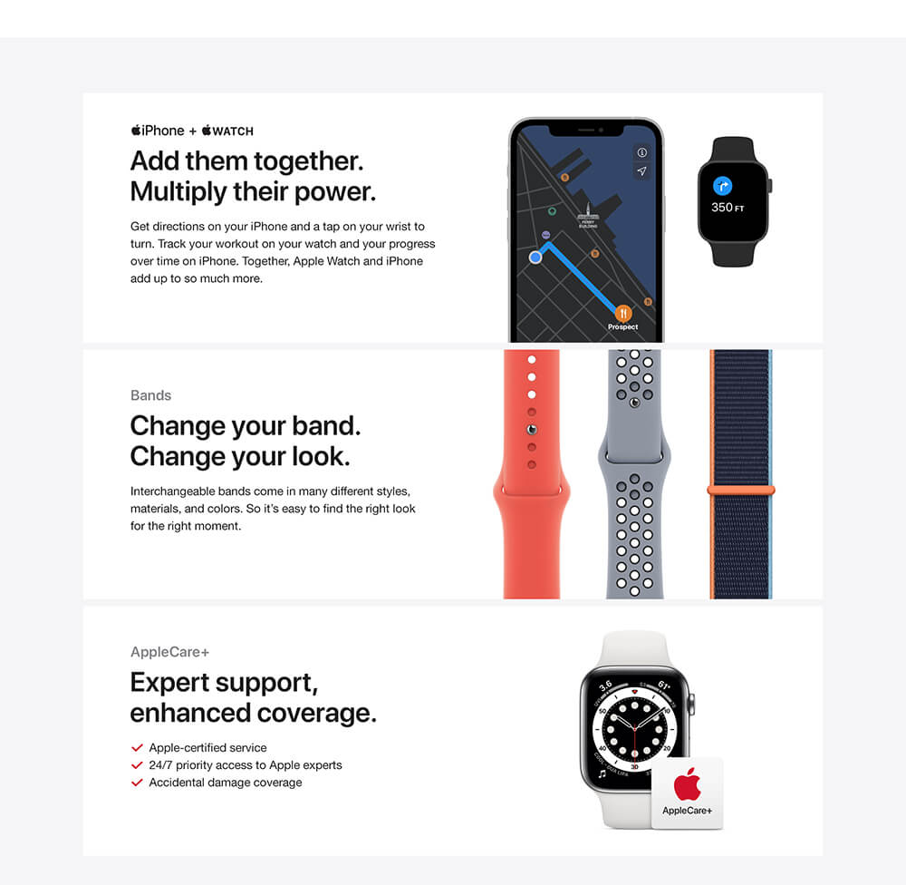 Apple Watch accessories and AppleCare+.